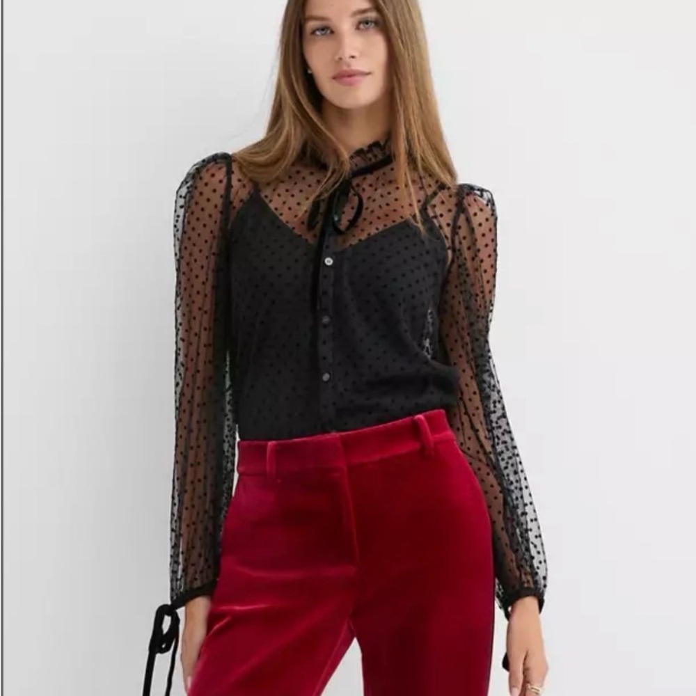 LOFT Black Sheer Polka Dot Blouse